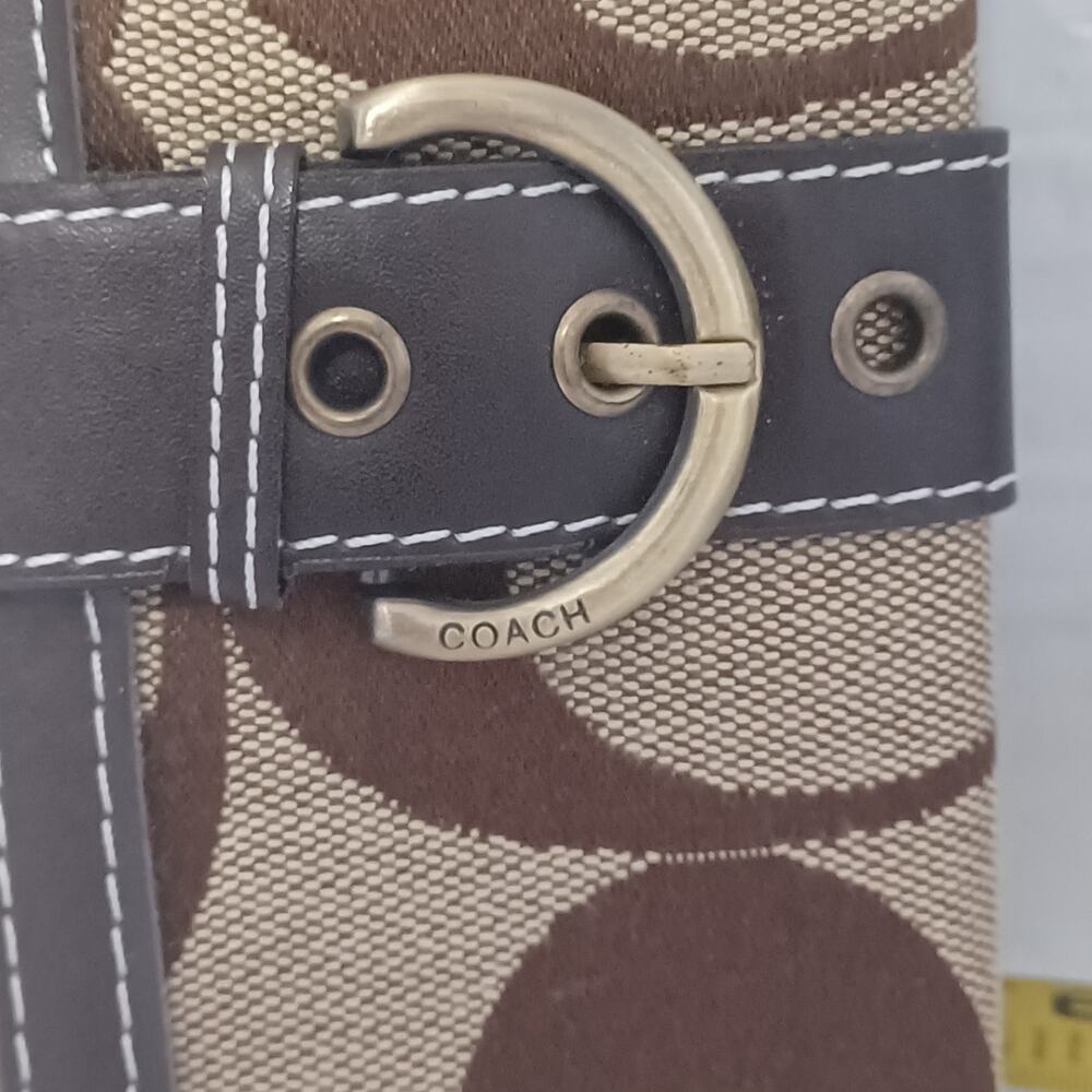 Vintage Coach Soho Signature Jacquard Buckle Trifold Wallet - Brown / Khaki - Picture 2 of 6